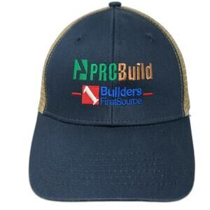 River's End Trucker Hat Blue One Size PROBuild Builders FirstSource Mesh Logo